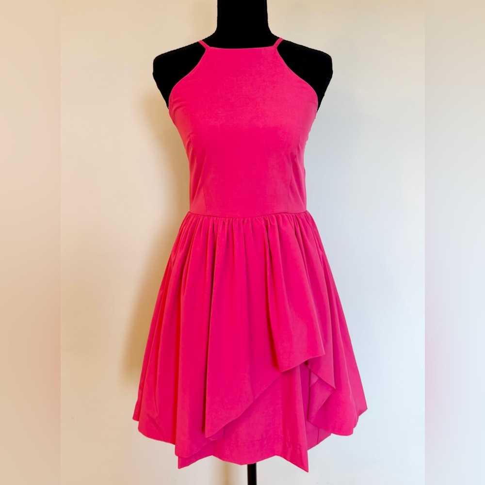 Hot Pink Fit & Flare Dress | Strappy Back | Size Medium